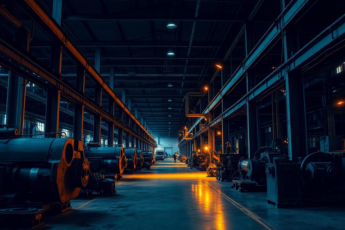 Chão de fábrica industrial com maquinário pesado
